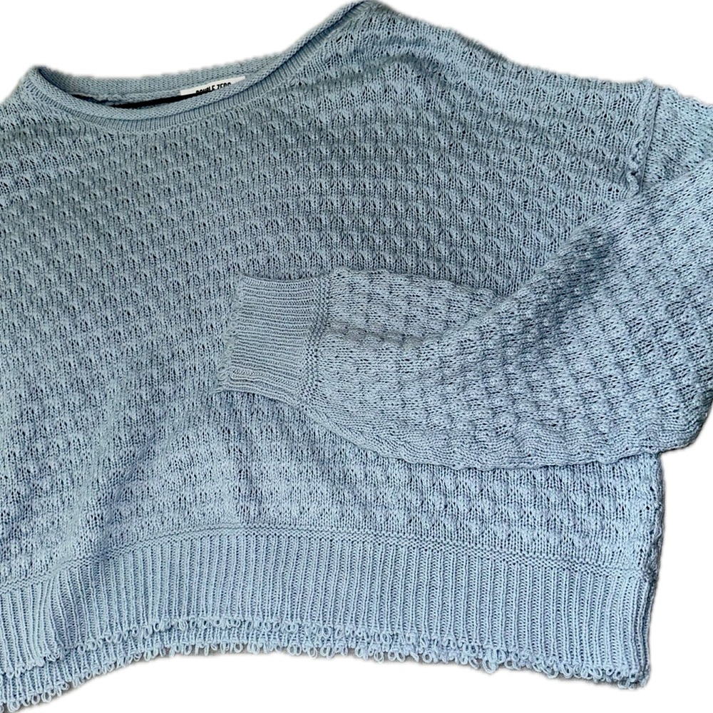 Double Zero Blue Cropped Distressed Textured Swea… - image 3